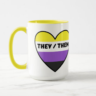 Icke- binär hjärt- Flagga med de/ dem pronouns Mugg