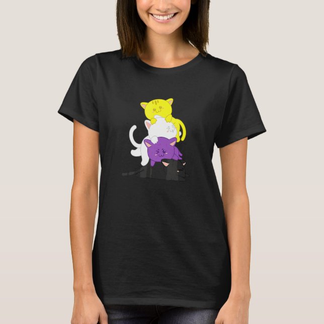 Icke-binär Icke-binär katt Lgb Agender-stöd T Shirt (Framsida)