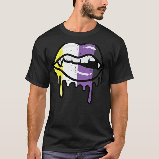 Icke-binär lipp-Bita, dropp icke-binärt Enby-Pride T Shirt (Framsida)
