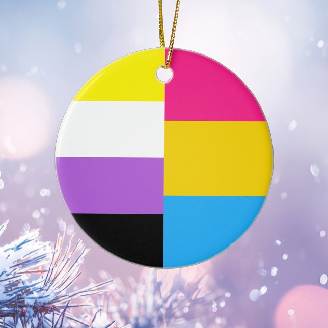 Icke-binär Pansexual Flagga jul med dubbla Priden Julgransprydnad Keramik (Skapare uppladdad)
