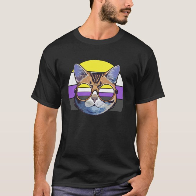 Icke-binär Pride Cool Cat-solglasögon Retro HBTQ-s T Shirt (Framsida)