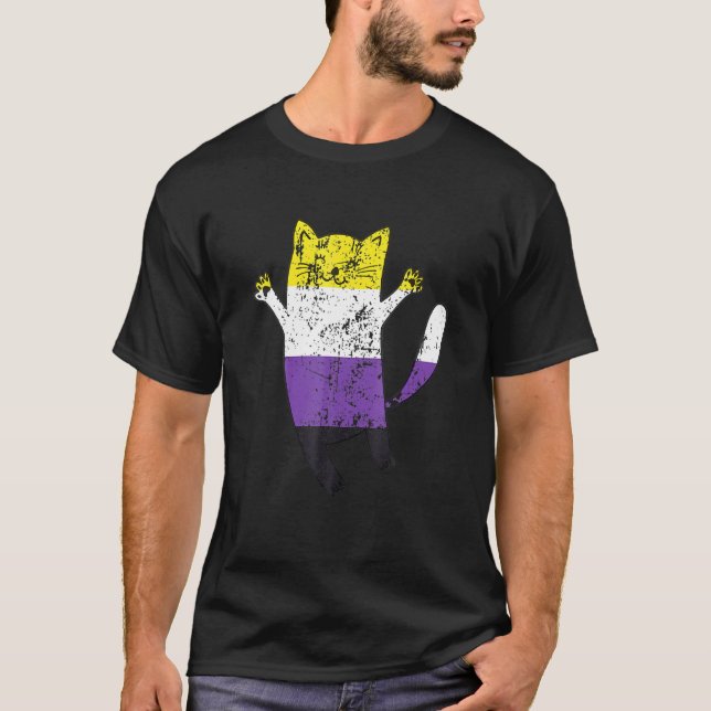 Icke-Binär Pride Flagga Glad Katt Icke-Binär T Shirt (Framsida)