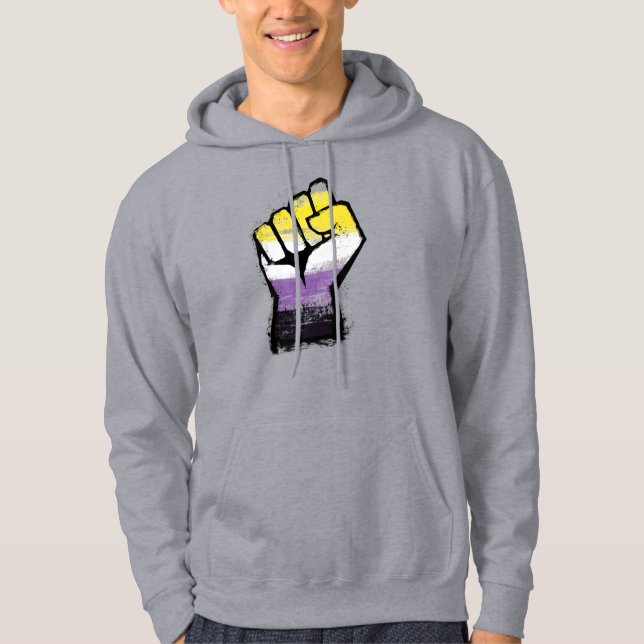 Icke-binär stolthet protest knytnäve hoodie (Framsida)