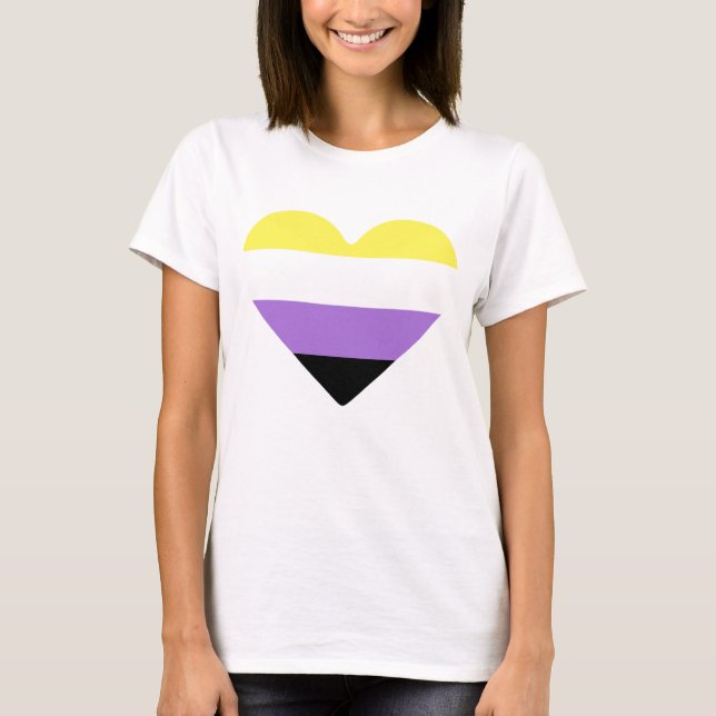 Icke-binär stolthetsflaggas hjärta t shirt (Framsida)