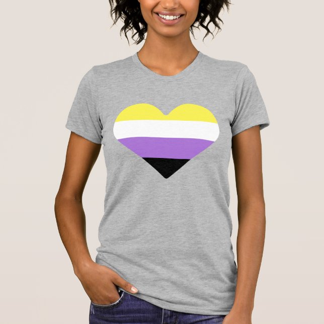 Icke-binär stolthetsflaggas hjärta t shirt (Framsida)