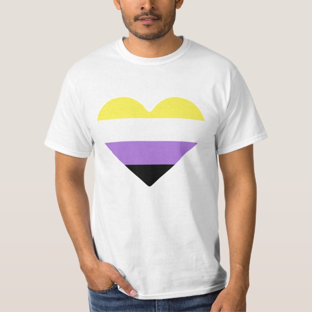 Icke-binär stolthetsflaggas hjärta t shirt (Framsida)