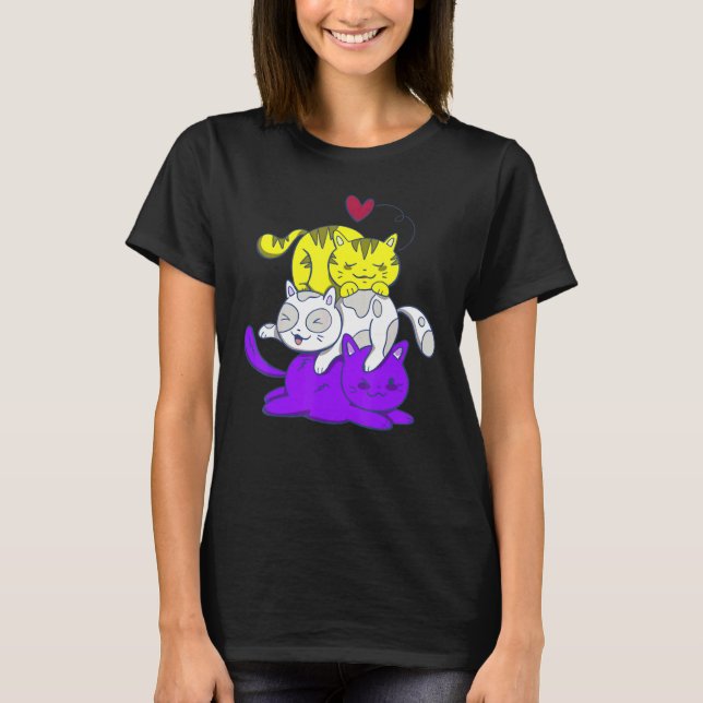 Icke-binär stolthetskatt Lgbt Icke-binär flagga Sö T Shirt (Framsida)