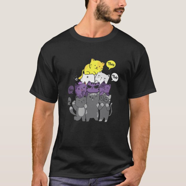 Icke-binära, deras dom Meow Cute Non-Binary FLA T Shirt (Framsida)