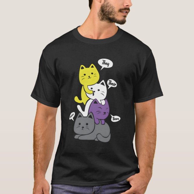 Icke- binära, deras dom Meow Non Binary Flagga Kaw T Shirt (Framsida)