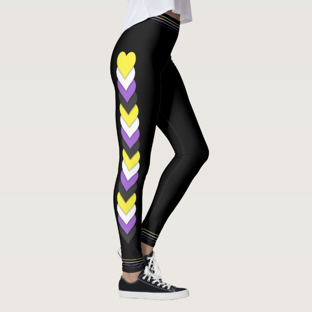 Icke-binära stolthetsflaggans hjärtan och ränder leggings (Höger)