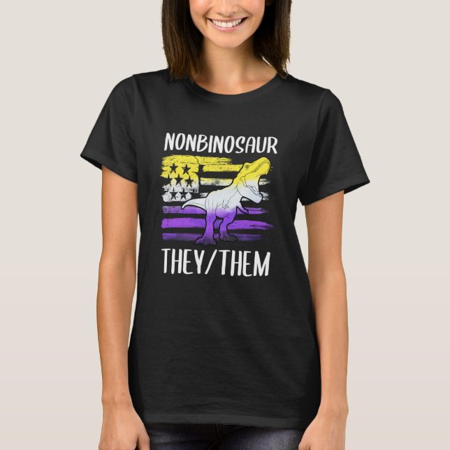 Icke-binärsaurus De Dem Icke-binära Pronomen Dinos T Shirt (Framsida)