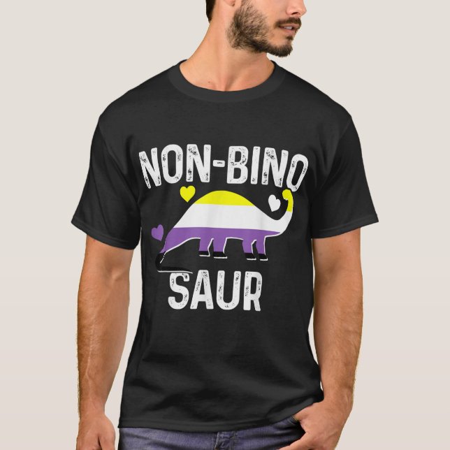 Icke-binärt non-Binosaur-Flagga Dinosaur-Pride M T Shirt (Framsida)