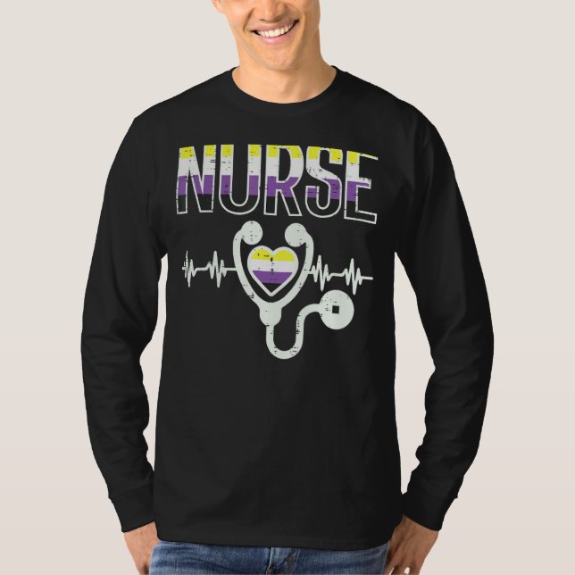Icke- binärt Nurse Hjärtslag Stethoscope Enby P T Shirt (Framsida)