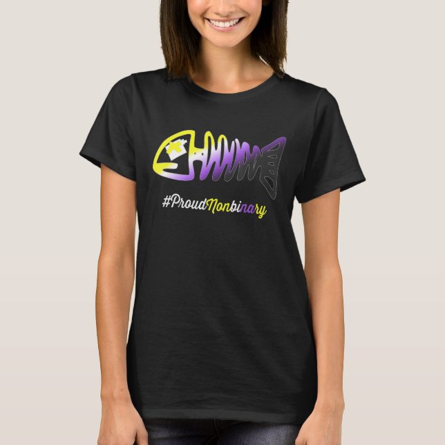 Icke-binärt Pride Fisk Skeleton Lgbtq Nonbinary Fl T Shirt (Framsida)
