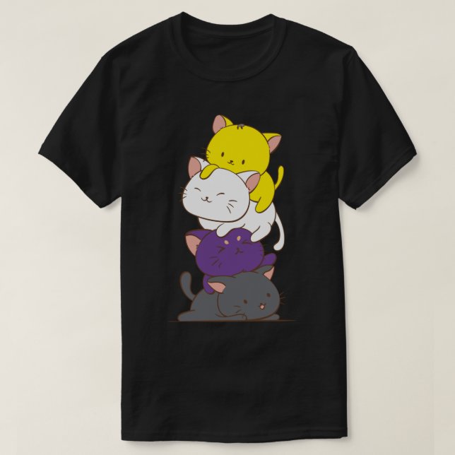 Icke-binärt Pride Flagga Kawaii Cats Cute LGBTQ no T Shirt (Design framsida)