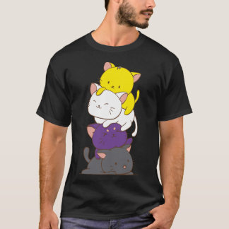 Icke-binärt Pride Flagga Kawaii Cats Cute LGBTQ no T Shirt