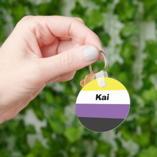 Icke-binärt Pride Flagga Namn eller Monogram Nyckelring