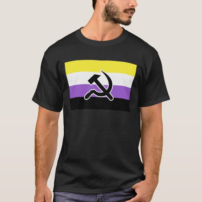 Icke-binärt Pride Hammer & Sickle T-Shirt (Framsida)