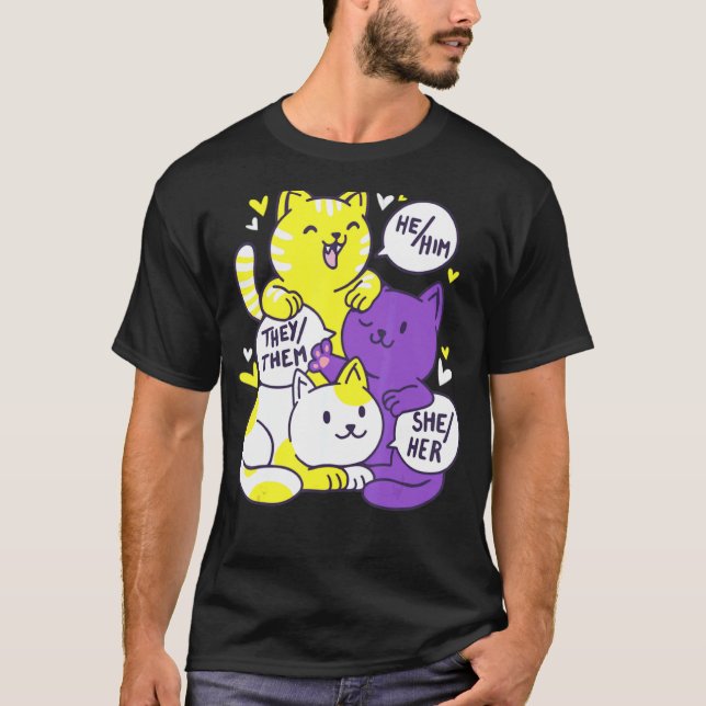 Icke-binärt Pride katter (LGB), icke-binär, Flagga T Shirt (Framsida)