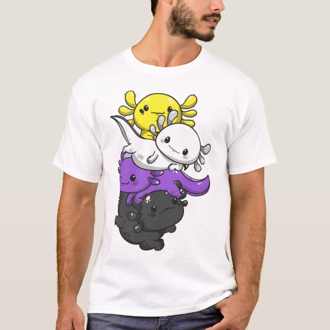 Icke-binärt Pride Kawaii Axolotl Pile non-Binary F T Shirt (Framsida)