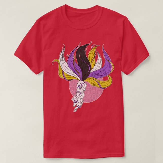 Icke-binärt Pride Kitsune T Shirt (Design framsida)