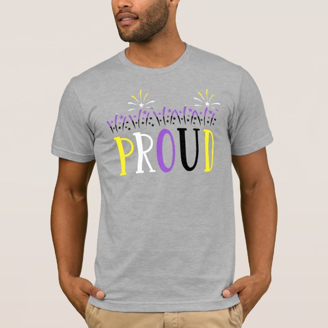 Icke-binärt PROUD Fireworks LGBTQ T Shirt (Framsida)