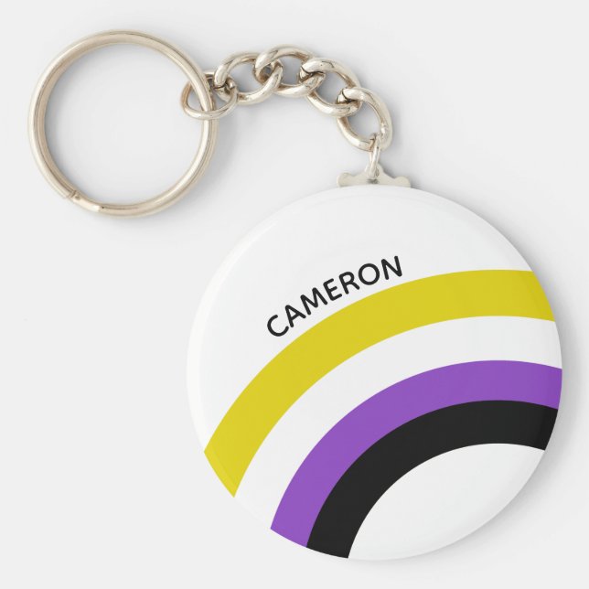 Icke-binärt regnbåge, icke-binärt Flagga-monogram Nyckelring (Framsidan)