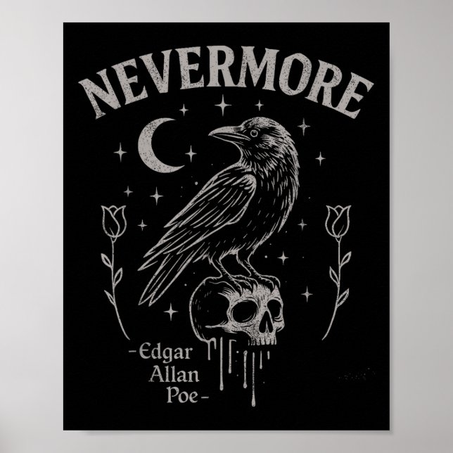 Icke desto fler Raven Skull Art, Gothic Edgar Alla Poster (Framsidan)