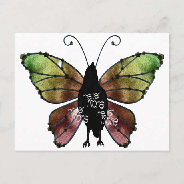 Icke desto mer x3 Butterfly Raven Vykort (Framsida)