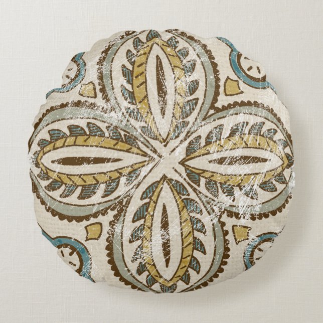 Icke-embelfärgat batikkvadrat III Rund Kudde (Framsidan)