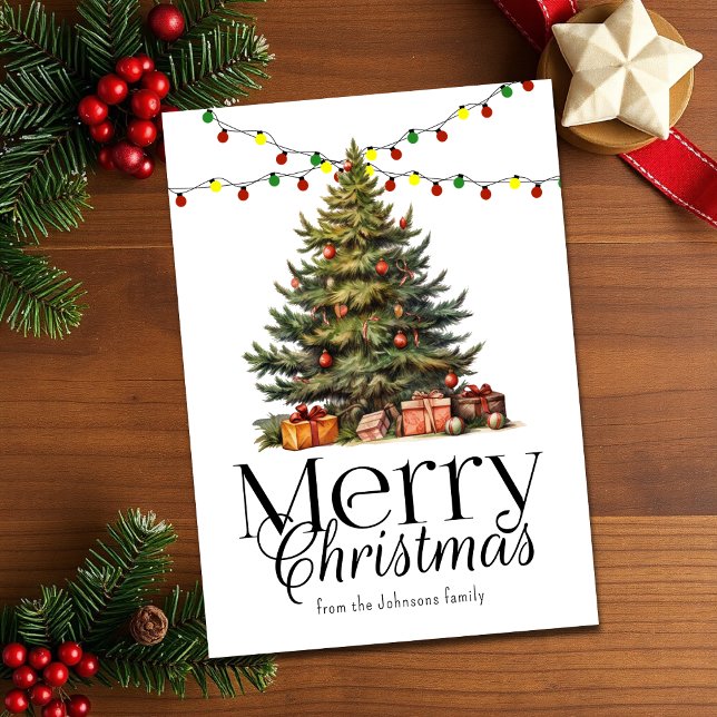 Icke-foto för vattenfärg traditionell Julgran Julkort (Skapare uppladdad)