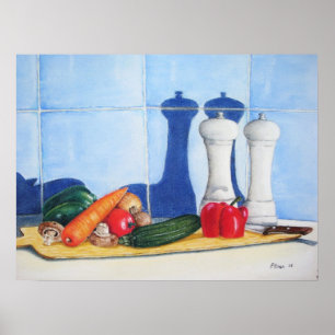 Icke levande målargrönsaker på huggbord poster