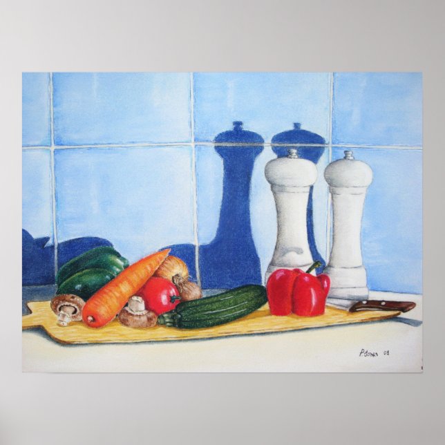 Icke levande målargrönsaker på huggbord poster (Framsidan)