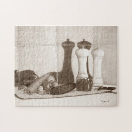 Icke levande målargrönsaker på huggbord pussel