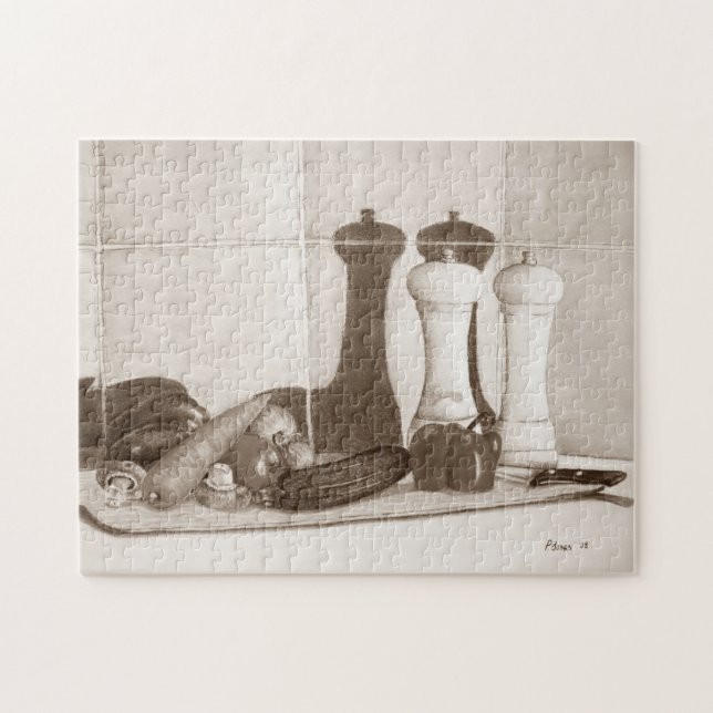 Icke levande målargrönsaker på huggbord pussel (Horisontell)