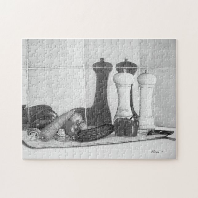 Icke levande målargrönsaker på huggbord pussel (Horisontell)