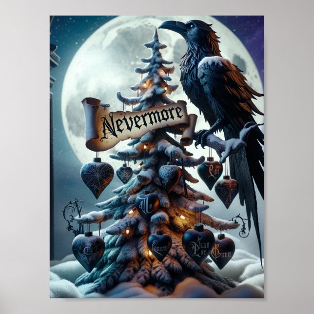 Icke-mer gotisk Julgran med Hearts Raven Poster (Framsidan)