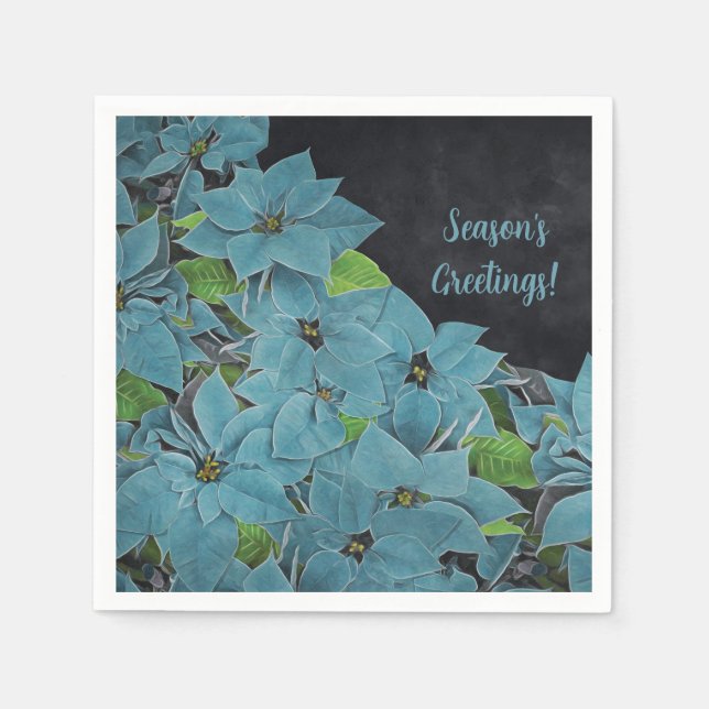 Icke-traditionell Blue Poinsettia-Helgdag Pappersservett (Framsidan)