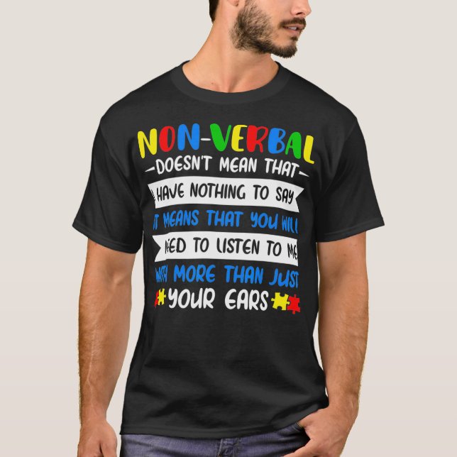 Icke-verbalt Elak som världsautismdagen T Shirt (Framsida)