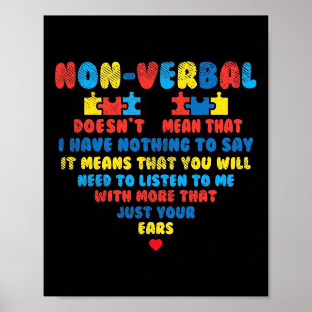 Icke verbyl Heart Puzzle Lyssna Autism Awareness K Poster (Framsidan)