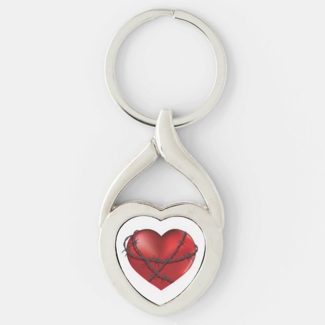 Ickebefogade moderns torterade hjärta twisted heart silverfärgad nyckelring (Framsidan)