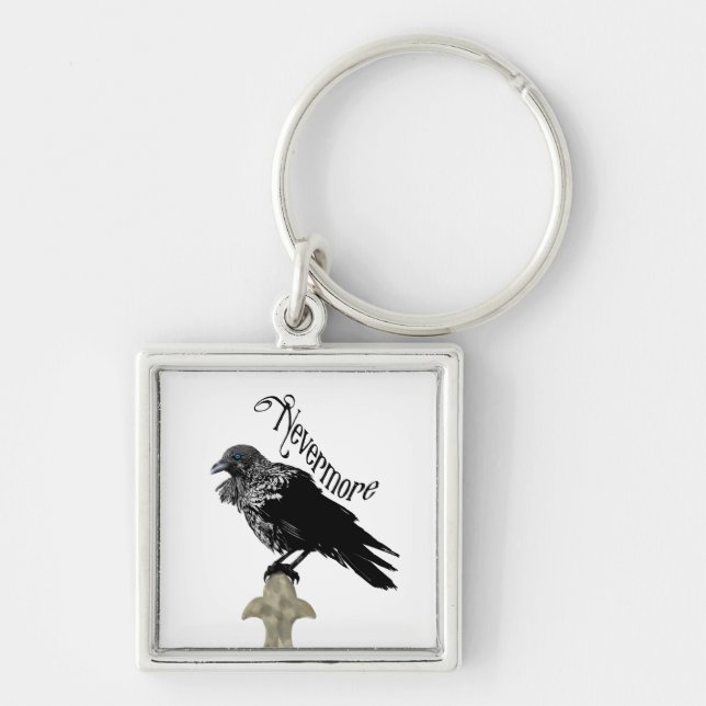 Ickmore Raven Fyrkantig Silverfärgad Nyckelring (Framsidan)