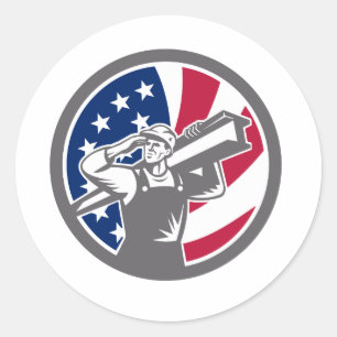 Icon American Construction Worker USA flagga Runt Klistermärke
