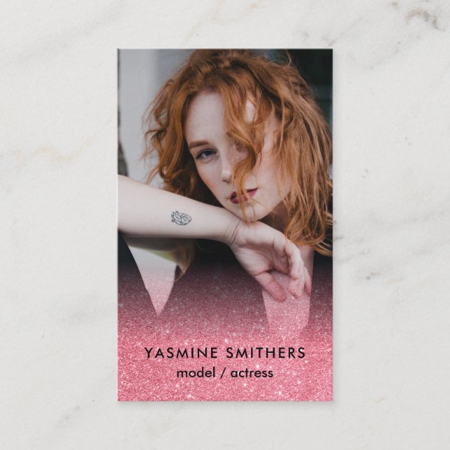 Icon Rosa Gliitter-foto för Actor Model Dancer Soc Visitkort (Framsida)