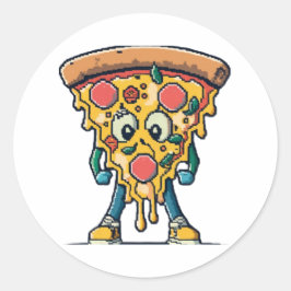 icône souriante pizza mignonne runt klistermärke
