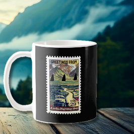 Iconic Alaska Highway Retro Frimärke Coffee Mugg