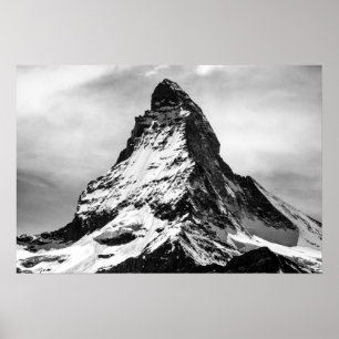 Iconic alpint berg Matterhorn i svart och Whi Poster