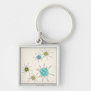 Iconic atom- Starbursts högvärdiga Keychain Fyrkantig Silverfärgad Nyckelring