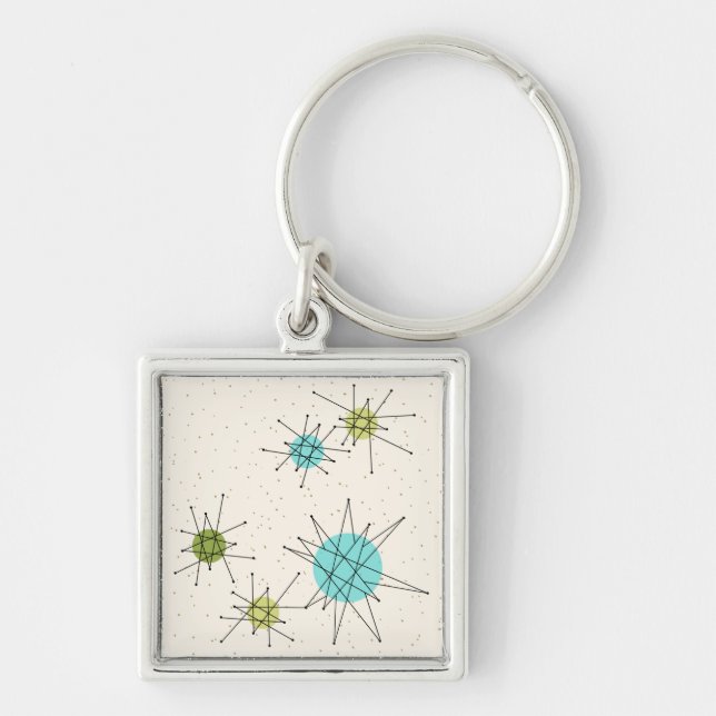 Iconic atom- Starbursts högvärdiga Keychain Fyrkantig Silverfärgad Nyckelring (Framsidan)