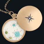 Iconic Atomic Starbursts Necklace Guldpläterat Halsband<br><div class="desc">Den här Iconic Atomic Starbursts (Iconiska atomstjärnor) har mönster i Necklace med ikoniska atomstjärnor. Det är höger! Bakgrunden till färgaden av old school, kräm med guld-spekkler är bakgrunden till perfekten för den pulserande turkosen, soothing celery och kitschy pear grönt färgad circles. Sportarna i färg placeras sporadiskt i olika storlekar med...</div>